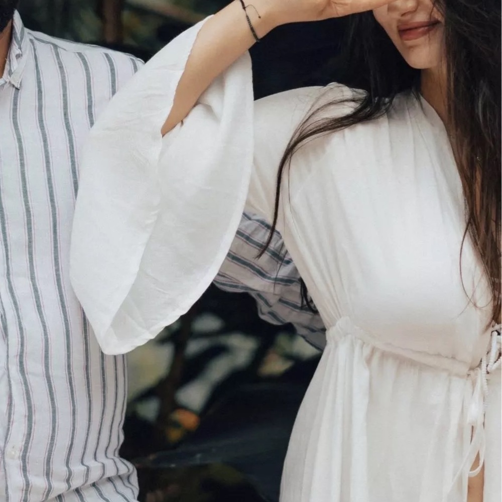 New Summer Bohemian White Gauzy Beach Long Maxi Dress Kimono - Picture 9 of 15